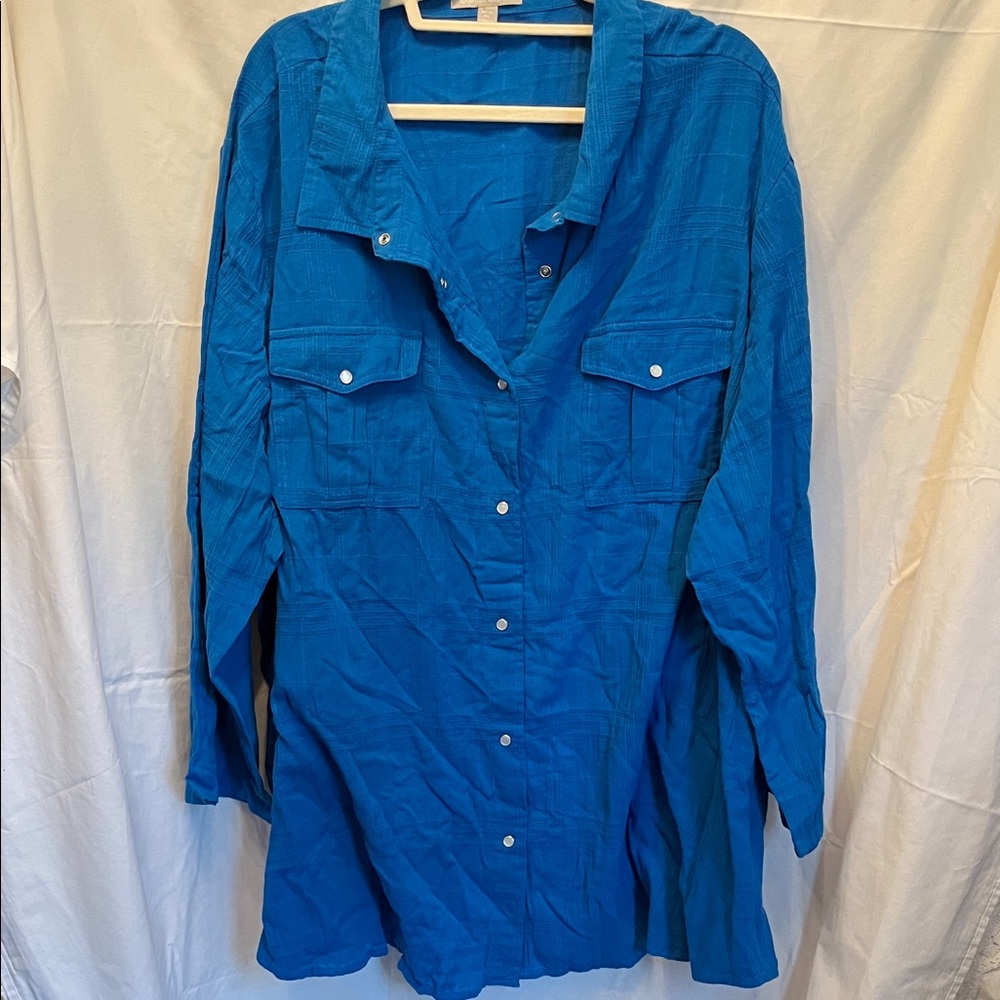 4x Women Within Bright Blue Button-Front Top
